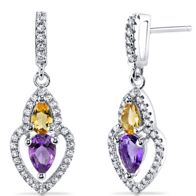 Amethyst and Citrine Earrings Sterling Silver Pear Shape 1.00 Carats Total SE8526