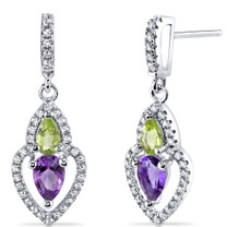Amethyst and Peridot Earrings Sterling Silver Pear Shape 1.00 Carats Total SE8532