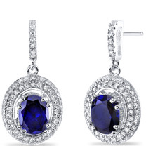Created Sapphire Halo Dangle Earrings Sterling Silver 3.50 Carats Total SE8540