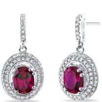 Created Ruby Halo Dangle Earrings Sterling Silver 3.50 Carats Total SE8542