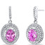Created Pink Sapphire Halo Dangle Earrings Sterling Silver 3.50 Carats Total SE8544