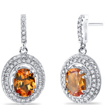Created Padparadscha Sapphire Halo Dangle Earrings Sterling Silver 3.00 Carats Total SE8548