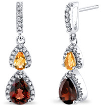Garnet and Citrine Open Halo Earrings Sterling Silver 2 Stone 2.50 Carats Total SE8556