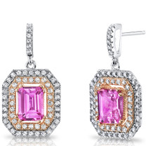 4.00 Carats Created Pink Sapphire Rose Gold-Tone Earrings Sterling Silver SE8560