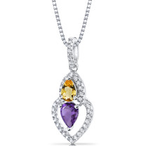 Amethyst and Citrine Pendant Necklace Sterling Silver Pear Shape 0.75 Carats Total  SP11146