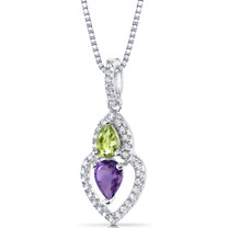 Amethyst and Peridot Pendant Necklace Sterling Silver Pear Shape 1.00 Carats Total SP11152