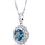 London Blue Topaz Halo Pendant Necklace Sterling Silver 3.00 Carats SP11158