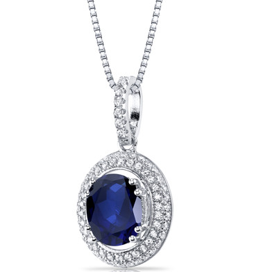 Created Sapphire Halo Pendant Necklace Sterling Silver 3.50 Carats SP11160
