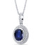 Created Sapphire Halo Pendant Necklace Sterling Silver 3.50 Carats SP11160