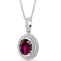 Created Ruby Halo Pendant Necklace Sterling Silver 3.75 Carats SP11162