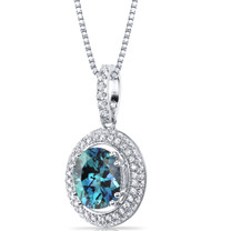 Simulated Alexandrite Halo Pendant Necklace Sterling Silver 3.75 Carats SP11166