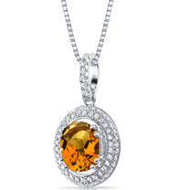Created Padparadscha Sapphire Halo Pendant Necklace Sterling Silver 3.50 Carats SP11168