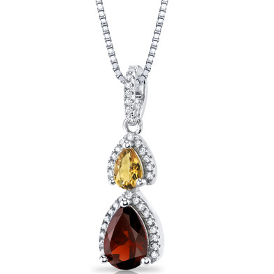 Garnet and Citrine Open Halo Pendant Necklace Sterling Silver 2 Stone 1.75 Carats Total SP11176