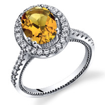 Citrine Halo Milgrain Ring Sterling Silver 1.75 Carats Sizes 5 to 9 SR11340