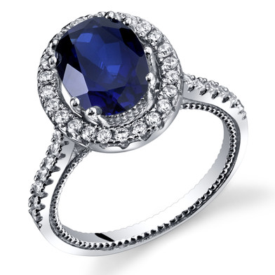Created Sapphire Halo Milgrain Ring Sterling Silver 2.75 Carats Sizes 5 to 9 SR11346