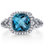 London Blue Topaz Cushion Cut Checkerboard Ring Sterling Silver 2.75 Carats Sizes 5 to 9 SR11360