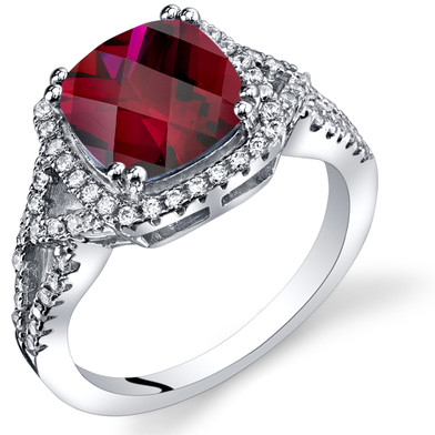 Created Ruby Cushion Cut Checkerboard Ring Sterling Silver 3.00 Carats Sizes 5 to 9 SR11364