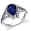 Created Sapphire Ring Sterling Silver Tear Drop 1.75 Carats Sizes 5 to 9 SR11396