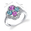 Created Pink Sapphire and Swiss Blue Topaz Clover Ring Sterling Silver Sizes 5 to 9 SR11464