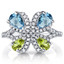 Swiss Blue Topaz and Peridot Butterfly Ring Sterling Silver 1.50 Carats Sizes 5 to 9 SR11476