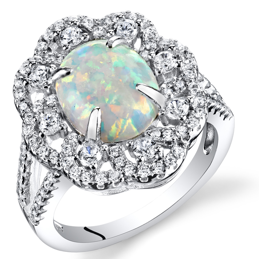 Created Opal Victorian Ring Sterling Silver Oval Cabochon 1.25 Carats ...