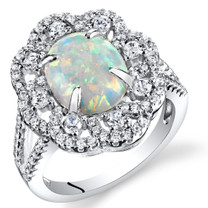 Created Opal Victorian Ring Sterling Silver Oval Cabochon 1.25 Carats Sizes 5 to 9 SR11490