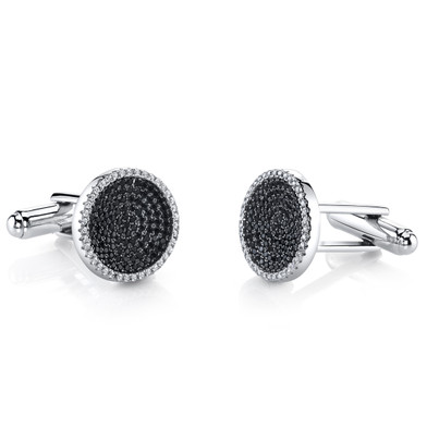 Sterling Silver Mens Black and White CZ Cocentric Cufflinks