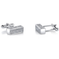 Sterling Silver Mens Bar Cufflinks with Cubic Zirconia