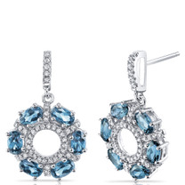 London Blue Topaz Dahlia Drop Earrings Sterling Silver 3 Carats SE8570