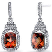 Created Padparadscha Sapphire Halo Crown Dangle Earrings Sterling Silver 6 Carats SE8590