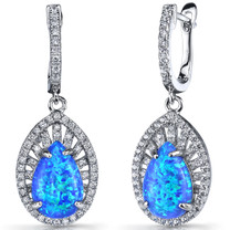 Created Blue Opal Nebula Drop Earrings Sterling Silver 3 Carats SE8594