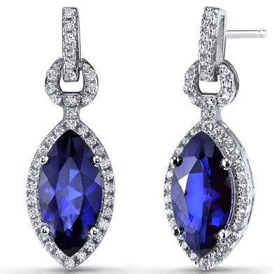 Created Blue Sapphire Marquise Dangle Drop Earrings Sterling Silver 4 Carats SE8602