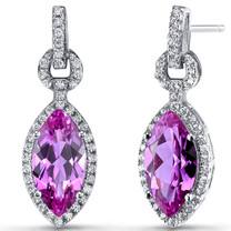 Created Pink Sapphire Marquise Dangle Drop Earrings Sterling Silver 4.5 Carats SE8608