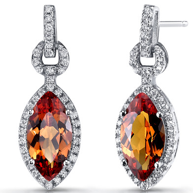 Created Padparadscha Sapphire Marquise Dangle Drop Earrings Sterling Silver 4.5 Carats SE8610