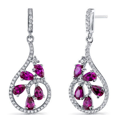 Created Ruby Dewdrop Earrings Sterling Silver 2.5 Carats SE8632