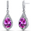 Created Pink Sapphire Tear Drop Dangle Earrings Sterling Silver 5 Carats SE8640