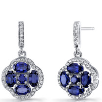 Created Blue Sapphire Clover Dangle Drop Earrings Sterling Silver 2.5 Carats SE8678