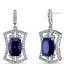 Created Blue Sapphire Art Deco Drop Earrings Sterling Silver 6.5 Carats SE8690