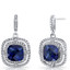Created Blue Sapphire Cushion Cut Dangle Drop Earrings Sterling Silver 6 Carats SE8702