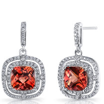 Created Padparadscha Sapphire Cushion Cut Dangle Drop Earrings Sterling Silver 6 Carats SE8704