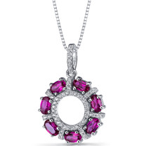 Created Ruby Dahlia Pendant Necklace Sterling Silver 1.75 Carats SP11194