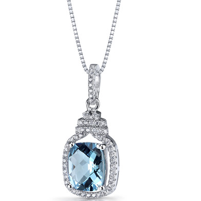 Swiss Blue Topaz Halo Crown Pendant Necklace Sterling Silver 3.25 Carats SP11198