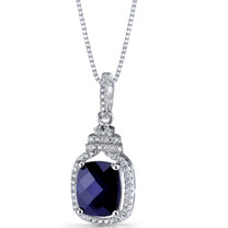 Created Blue Sapphire Halo Crown Pendant Necklace Sterling Silver 3.75 Carats SP11202