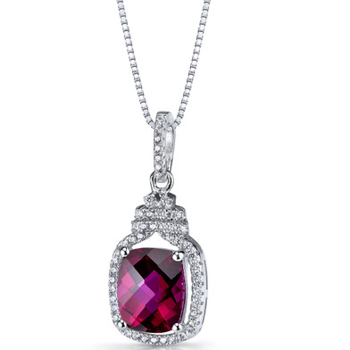 Created Ruby Halo Crown Pendant Necklace Sterling Silver 3.75 Carats SP11204
