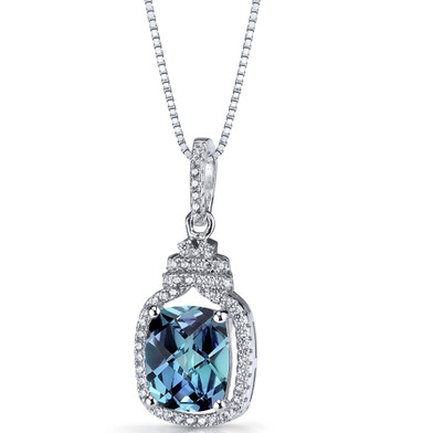 Simulated Alexandrite Halo Crown Pendant Necklace Sterling Silver 3.75 Carats SP11206