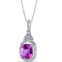 Created Pink Sapphire Halo Crown Pendant Necklace Sterling Silver 3.75 Carats SP11208