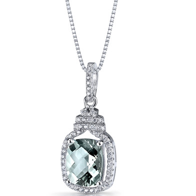 Green Amethyst Halo Crown Pendant Necklace Sterling Silver 2.5 Carats SP11212
