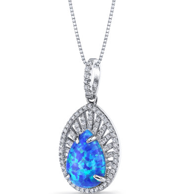Created Blue Opal Nebula Pendant Necklace Sterling Silver 2.25 Carats SP11214