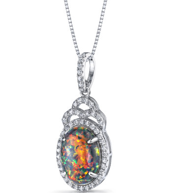 Created Black Opal Harlequin Pendant Necklace Sterling Silver 2.25 Carats SP11216