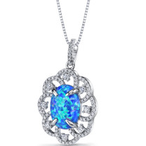 Created Blue Opal Victorian Pendant Necklace Sterling Silver 2.25 Carats SP11218